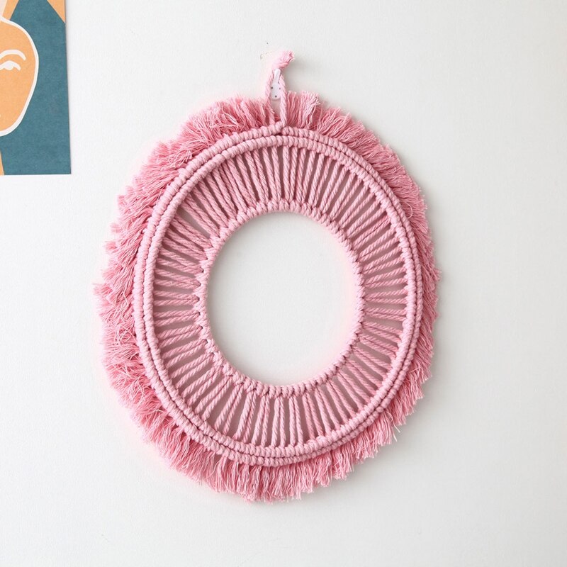 Marco de espejo de pared con borlas tejido a mano, tapiz de macramé bohemio, decoración colgante de pared redonda hueca para el hogar, decoración de habitación de niños