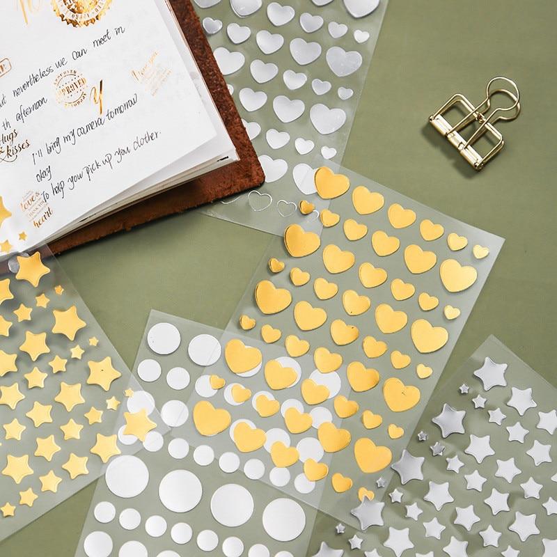 6 Sheet/set Children Reward Stickers Five-pointed Star Gold Foil Pvc Sticker Scrapbooking for Decoration Stationery Sticker