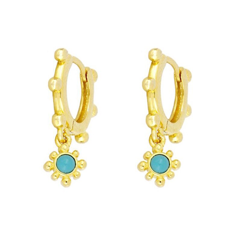ROXI Bohemia Sunflower Turquoise Stone Small Round Beads Hoop Earrings for Women Wedding Jewelry Earrings 925 Sterling Silver: gold