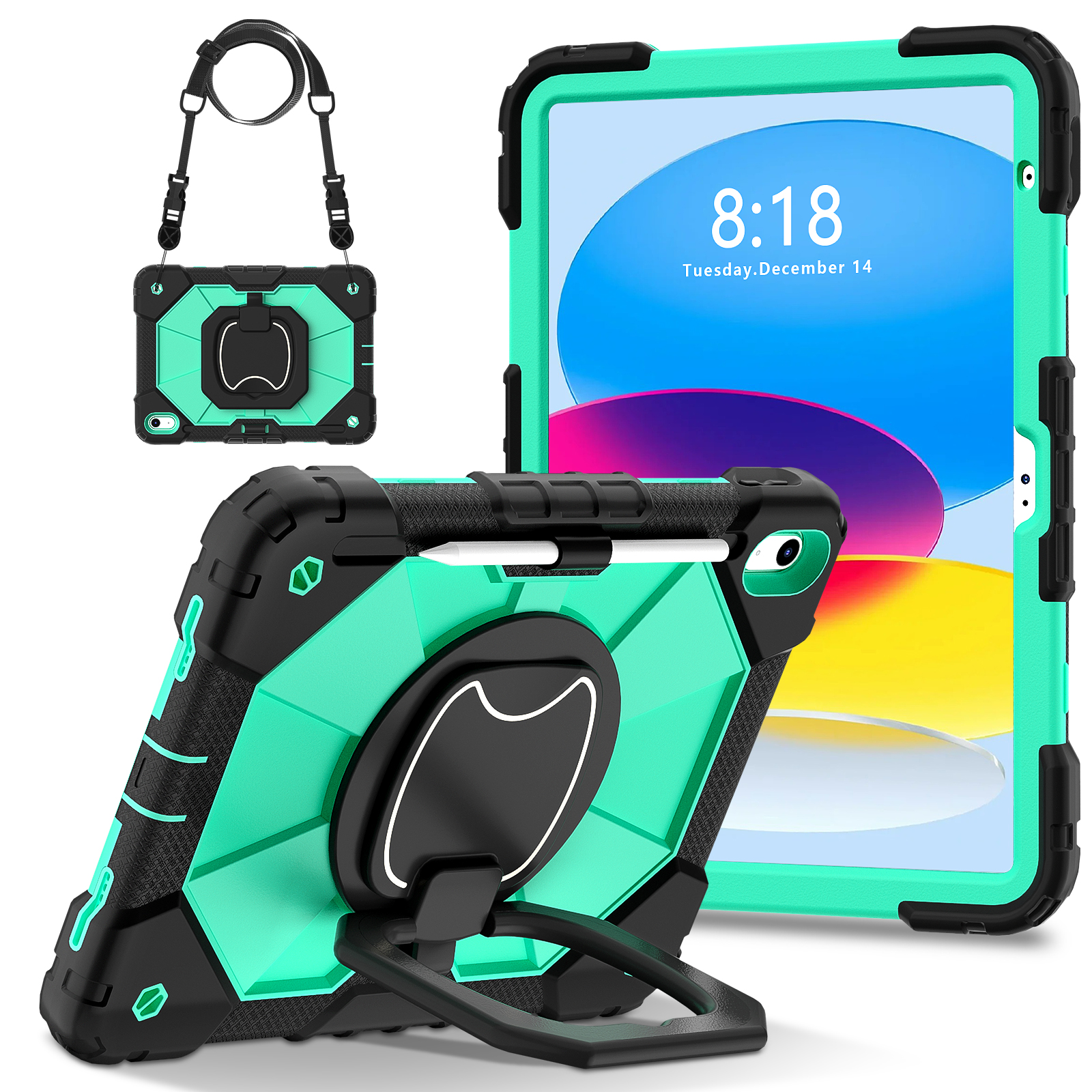 Étui de protection pour tablette adapté pour iPad A16 11Th (2025)/Ipad 10.9 10Th (2022) avec support de sacoche, 12 couleurs disponibles: 12.4 / vert