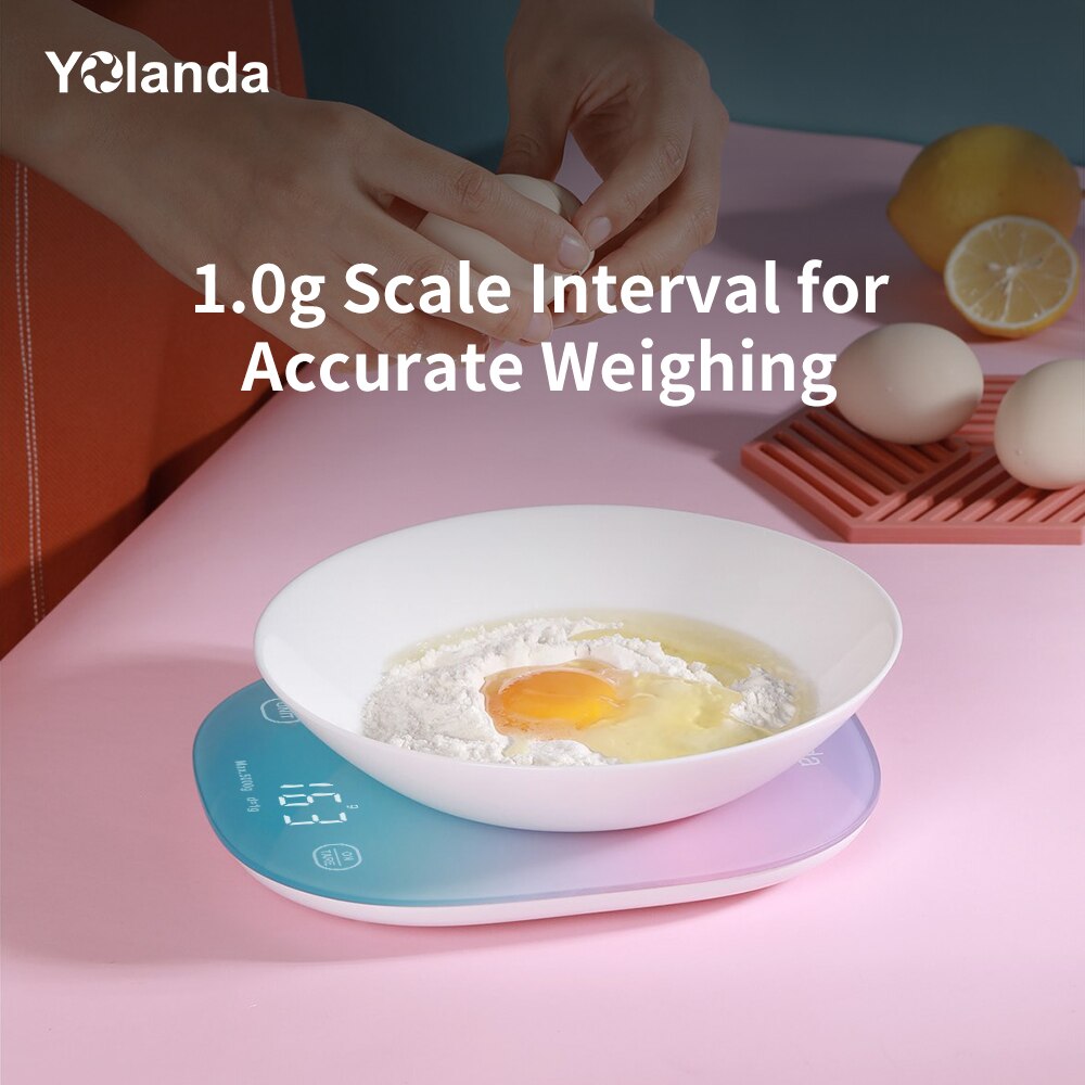 Yolanda-báscula Digital inteligente con Bluetooth para cocina Balanza de alimentos, registro de alimentos, nutrición, diario, pantalla LED, botón táctil