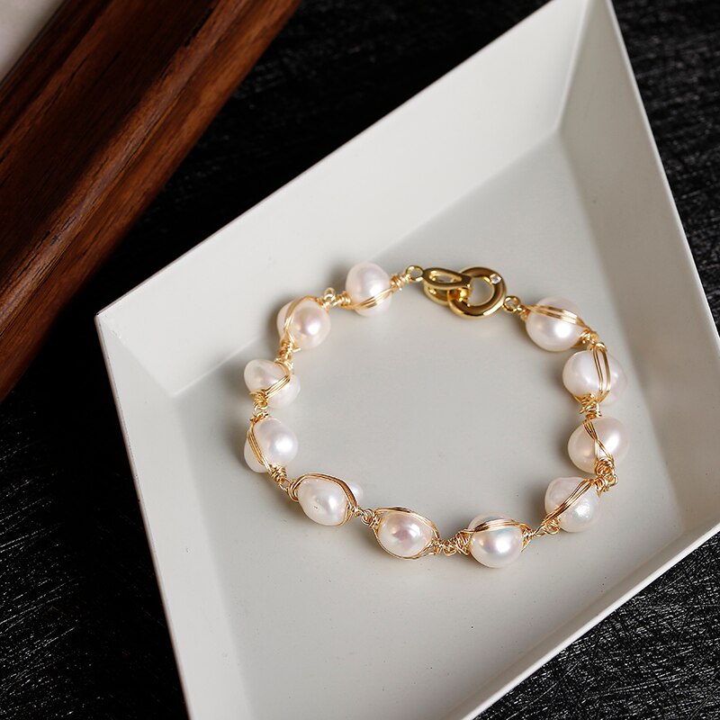 Originele handgemaakte 14K goud gevulde barokke natuurlijke zoetwaterparel damesarmband sieraden voor vrouwen