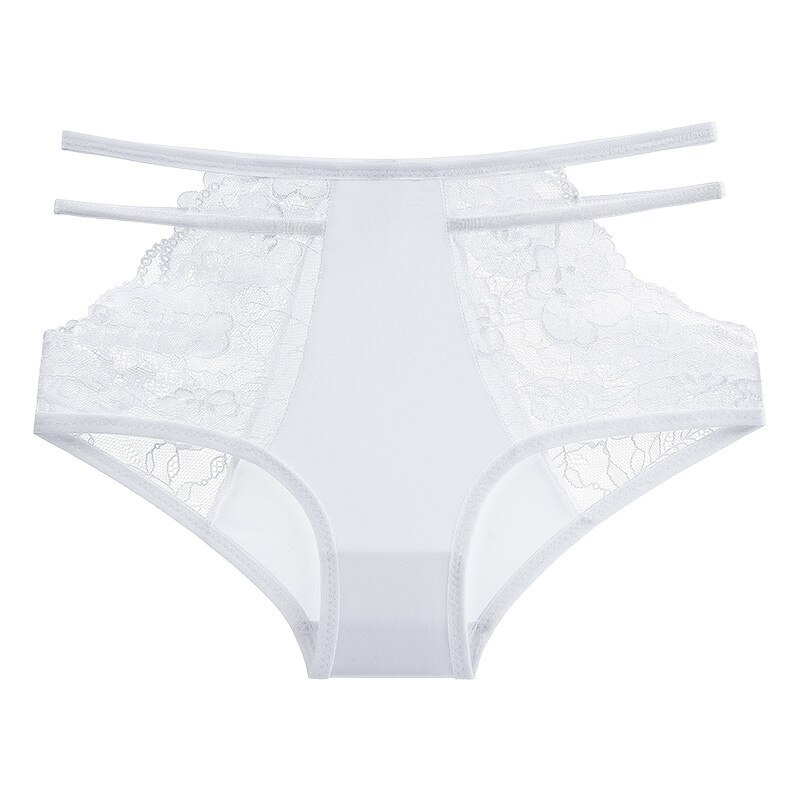 Ropa interior de mujer, bragas de encaje sexis de talla grande, bragas de seda helada de cintura alta, calzoncillos calados sin costuras a la , lencería femenina: XL / Beige