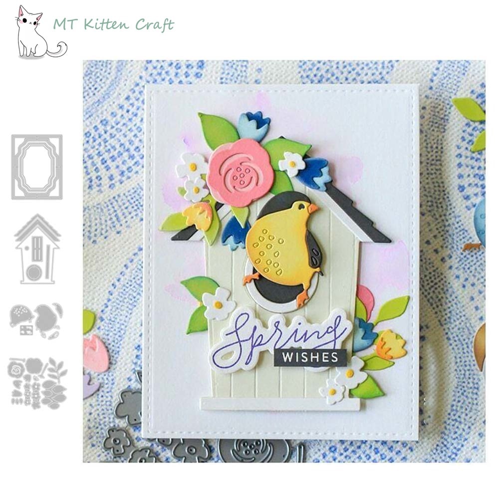 Mt artesanato pássaro casa flor quadro de corte metal dados estênceis scrapbooking diy álbum de fotos decorativo gravando cartão de papel artesanato