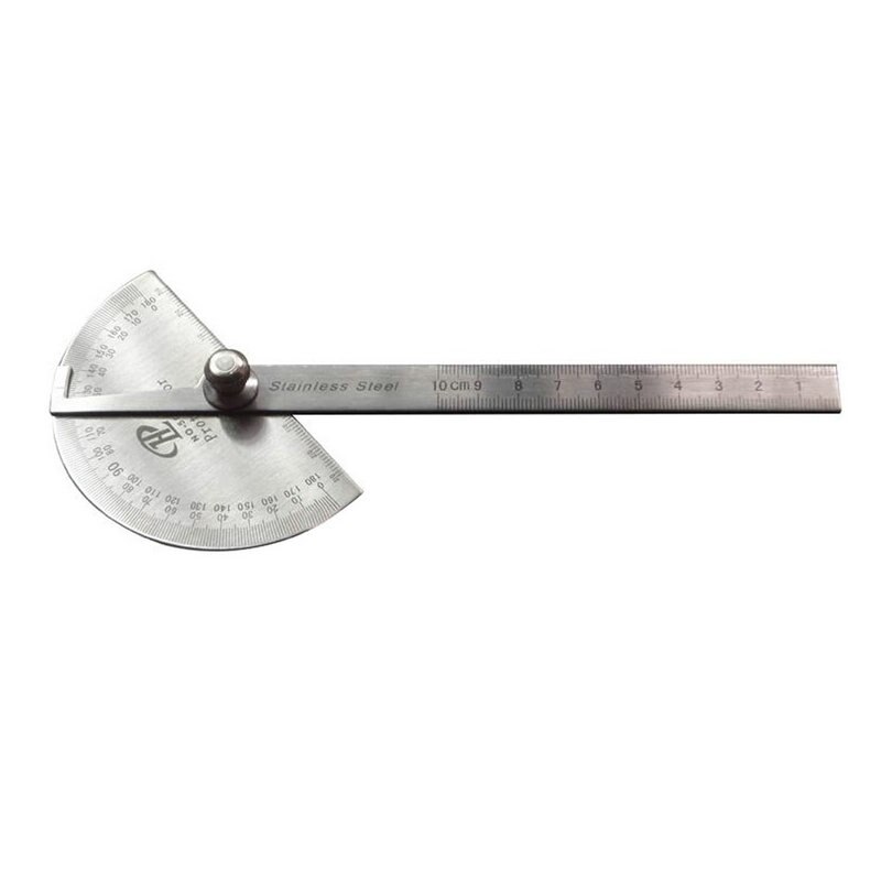 Stainless Steel 180 degree Round Head Protractor Angle Finder 100mm Arm Ruler Measure