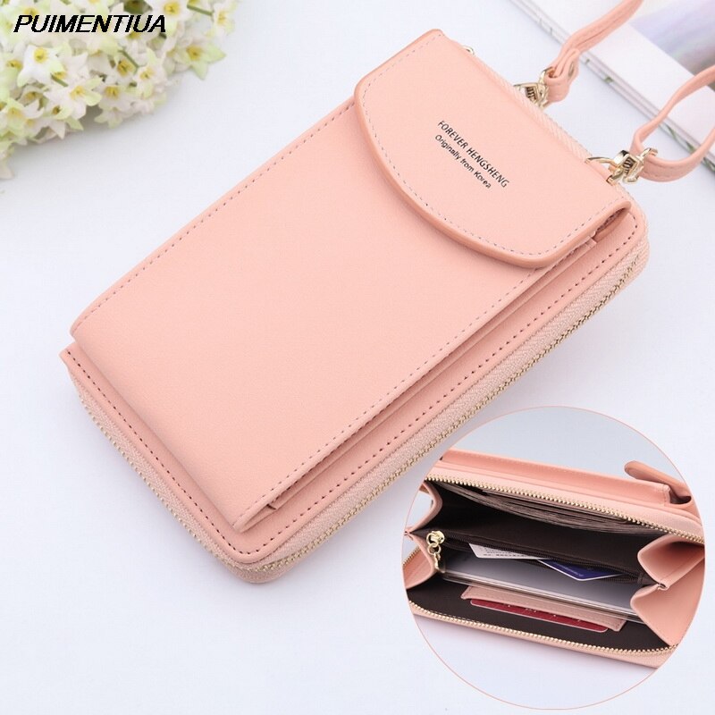 Puimentiua Women Wallet Pu Leather Shoulder Straps Shoulder Bag Mobile Phone Big Card Holders Wallet Handbag Pockets Girls