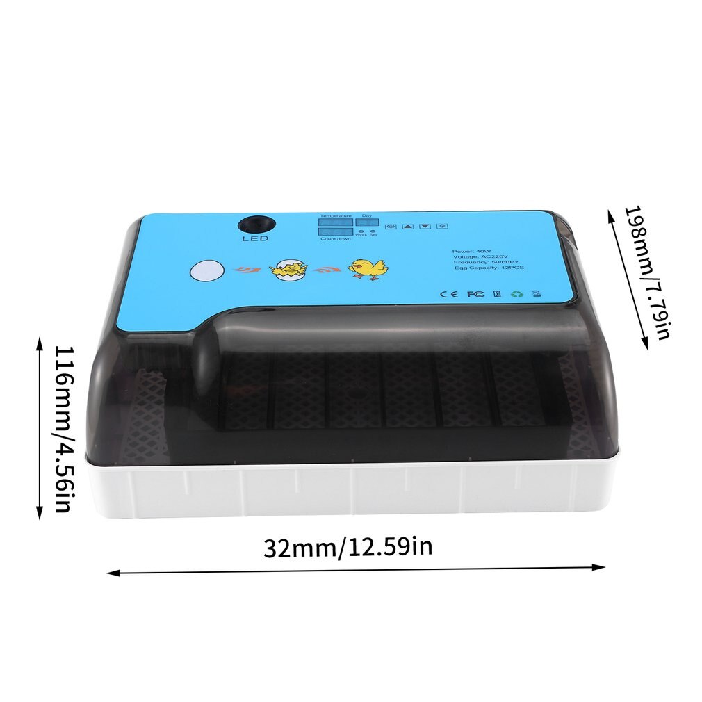 12 Eggs Incubator Time Control Convenient Automatic Brooding Machine Thermostatic Chicken Eggs Quail Incubator