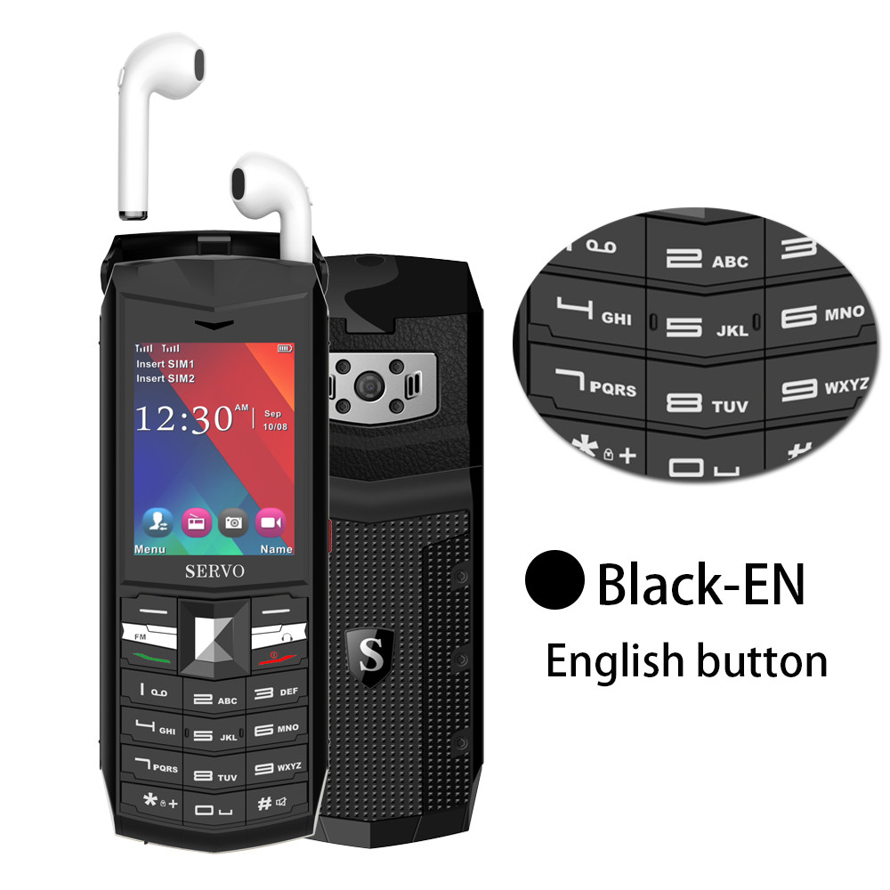 Original SERVO R26 2.4 "praktisch mit TWS 5,0 Bluetooth drahtlose kopfhörer 3000mAh Energie Bank GSM GPRS 2 SIM Karte Handys: hinzufügen 8GB TF Karte / Schwarz Englisch Taste