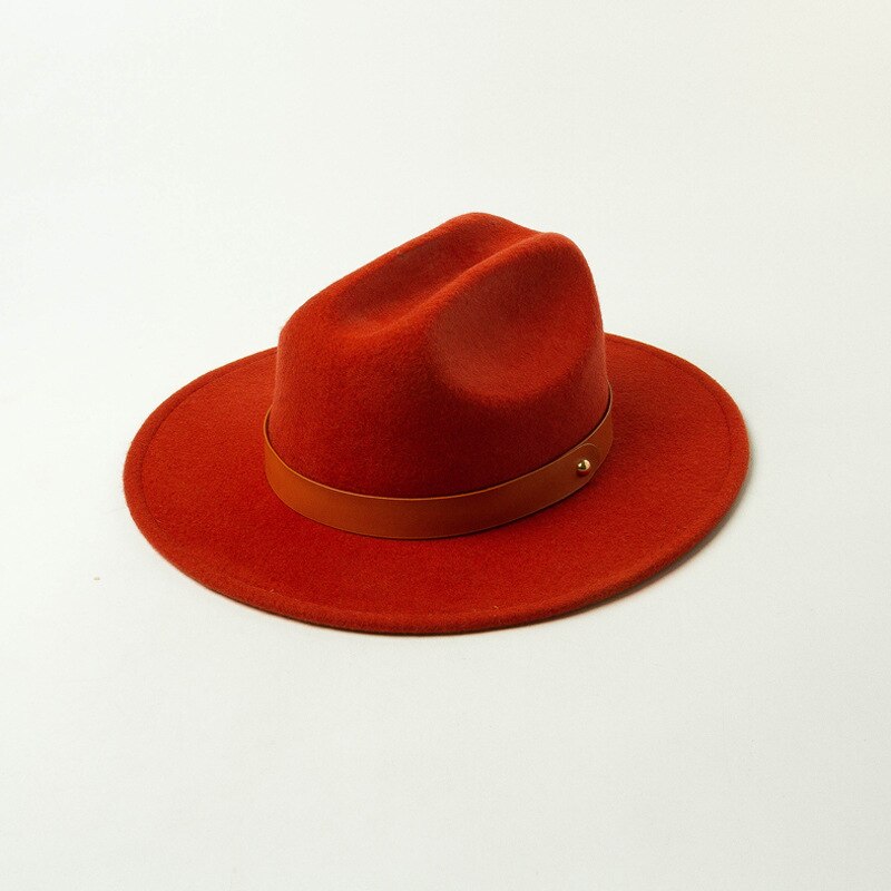 Uspop kvinder efterår vinter hatte 100%  uld fedoras bælte dekoreret jazz hat: Rust rød