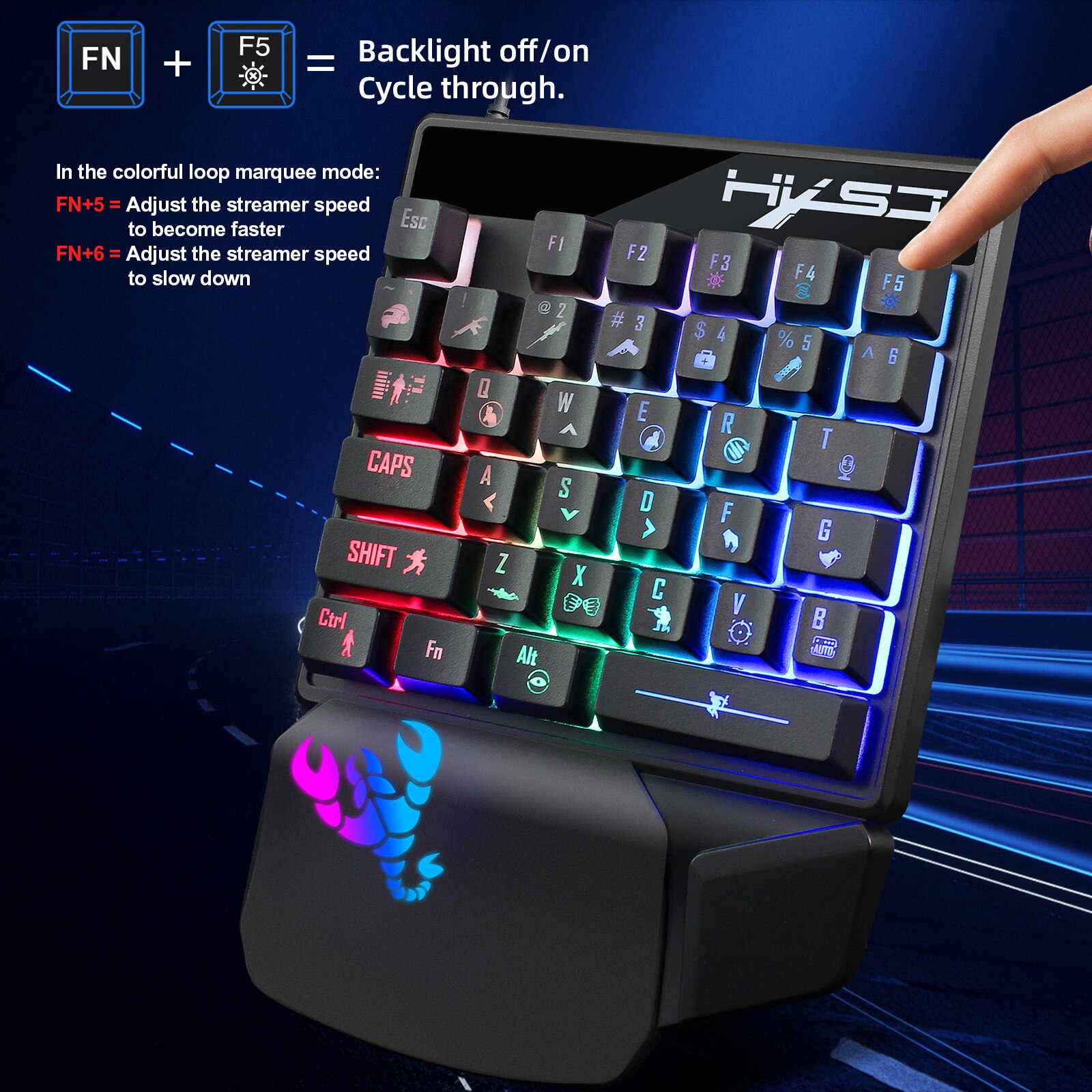 Tastiera a Led retroilluminata a una mano Set di Mouse 35 tasti Mini tastiera cablata Usb Mini tastiera da gioco portatile con una mano