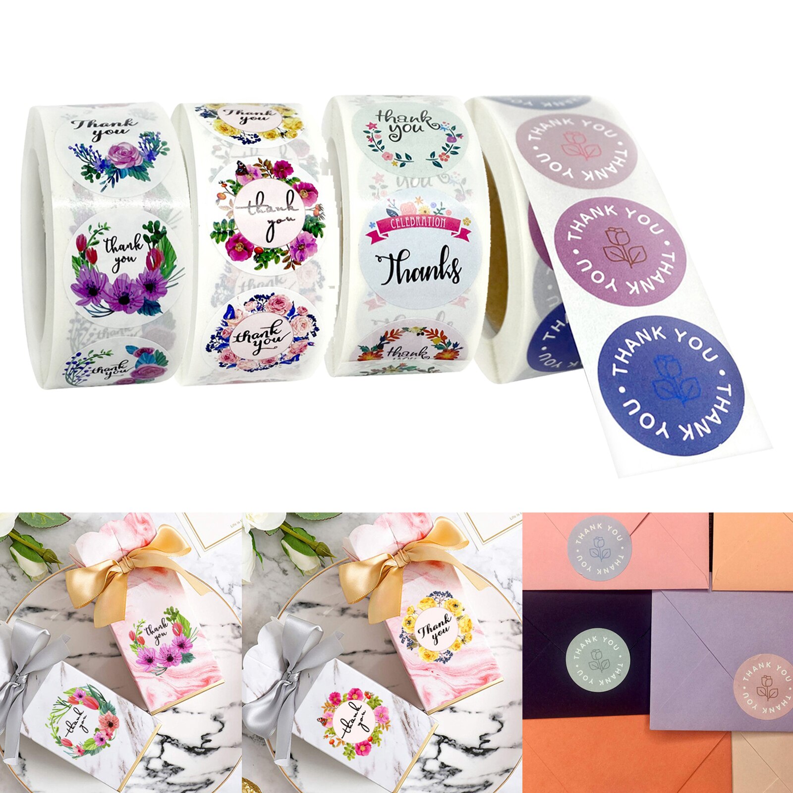 500x Thank You Stickers Kraft Paper Labels Craft Wedding Birthday Decoration