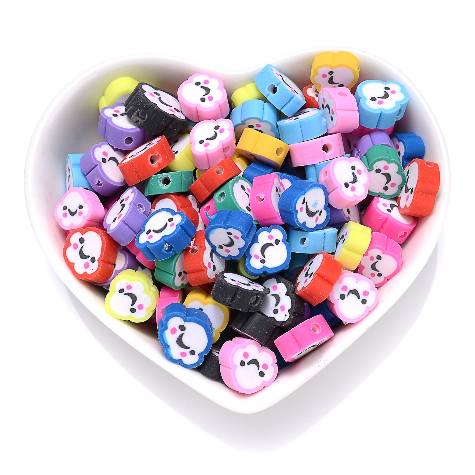 iYOE 30/50/100pcs Cute Cartoon Cloud Beads Smiley Clay Spacer Beads For Making Bracelet Earring Necklace Pendant