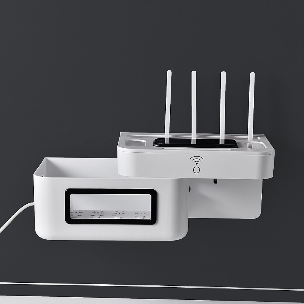 Wifi reititin hylly säilytyslaatikot kaapeli virta ja johtokiinnike säilytyslaatikko puu-muovi seinähylly ripustettava pistoke kannake laatikko