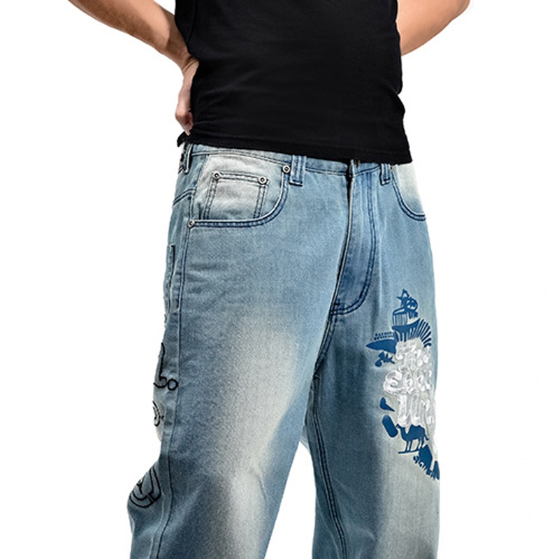 Broderi baggy jeans mænd denim bukser løst streetwear jeans hip hop afslappet skateboard bukser til mænd plus størrelse bukser  s097