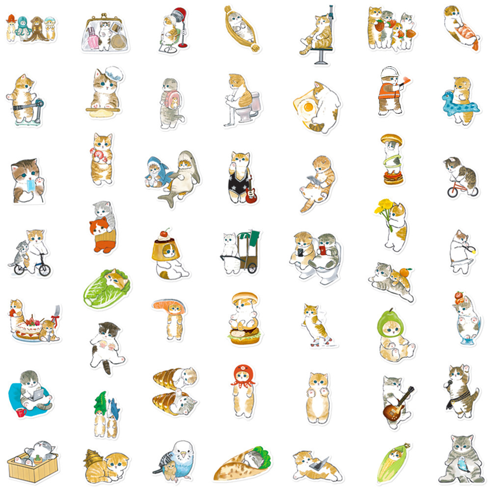 50Pcs Cartoon Cat Stickers Cute Kitten DIY Stickers Scrapbooking Phone Luggage Skateboard Decorative Waterproof Graffiti Decals