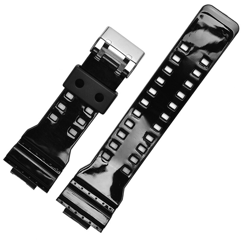 Correa de silicona para reloj Casio, G-SHOCK, GA-110, GD-100, resistente al agua, repuesto de goma para pulsera deportiva, accesorios para reloj: Glossy Black silver