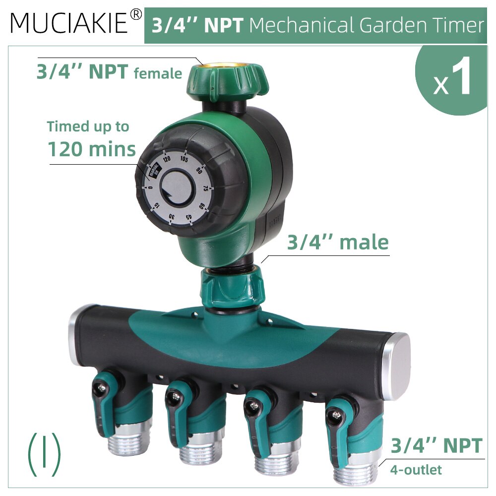 Temporizador de riego para jardín, controlador automático de riego por goteo, mecánico inteligente, sistema de aspersión para invernadero de 3/4 Min, USA 120 ''NPT: I
