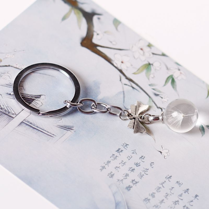 Ethnische Stil Einfache Schöne Getrocknete Blumen Glas Ball Legierung Bogen Anhänger Keychain Süße Mädchen frauen Schlüssel Tasche Zubehör