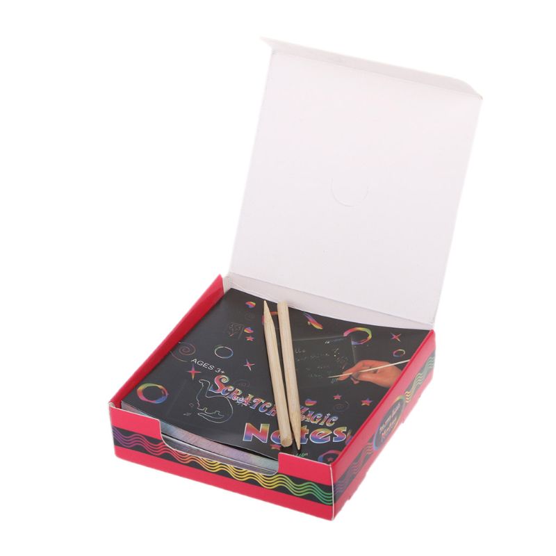 100PCS Rainbow Scratch Art Mini Notes With Wooden Stylus Scraping Drawing Toys Arts And Crafts For Girls Dec17