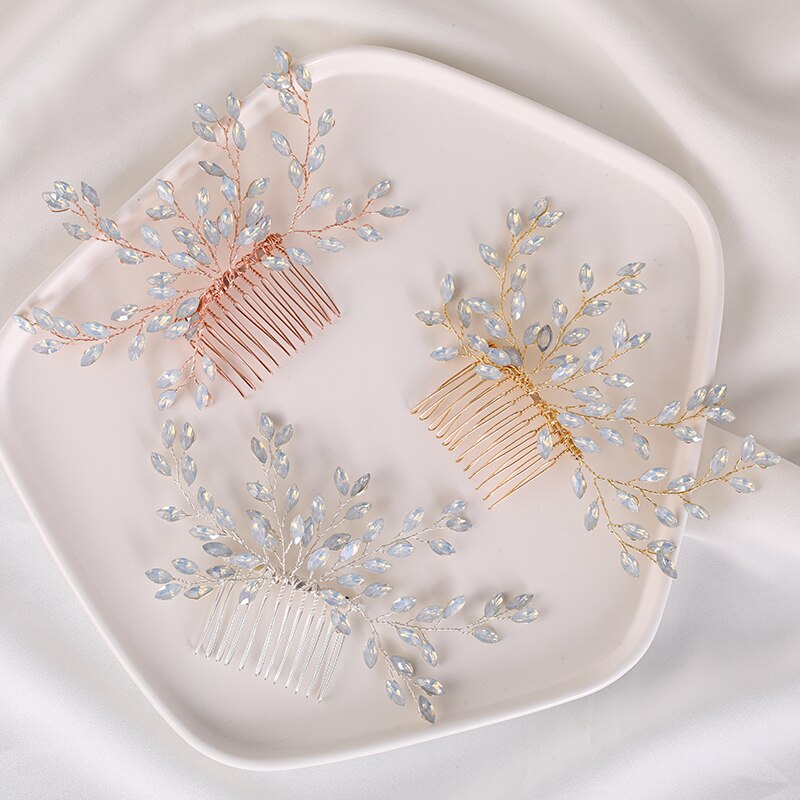 Rose Gold Crystal Wedding Hair Combs for Bridal Headpiece Hair Accessories Handmade Women Wedding Hair Jewelry FS248