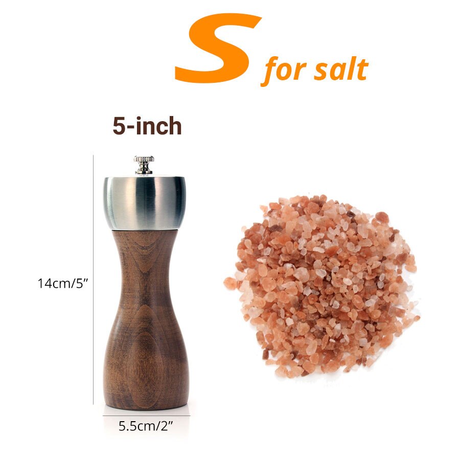 Molinos de madera para Molinillo de sal y pimienta, molinos de madera, mecanismo de precisión Gourmet y sal marina de primera y granos de pimienta, accesorios de cocina: 5 inch for salt