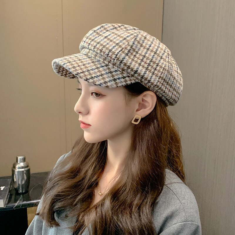 Foux-Gorras a rayas a cuadros para mujer, gorro de , coreana,