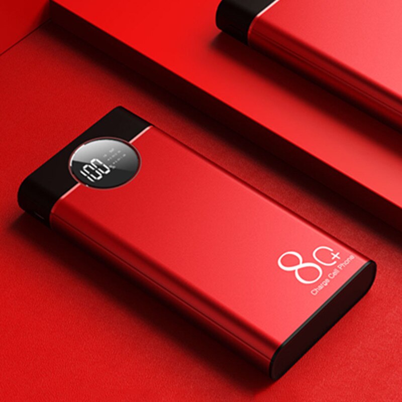 80000mah grande capacidade display digital banco de potência móvel com led duplo usb portátil seguro carregamento rápido bateria externa: red