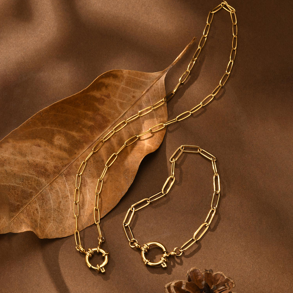 Paperclip ketting choker ketting, dames roestvrijstalen lente gesp hanger ketting, waterdichte 18k vergulde sieraden