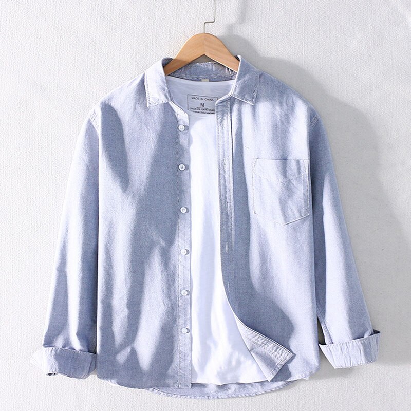 Schinteon Mannen 100% Katoenen Shirt Lange Mouwen Japanse Stijl Casual Oxford Shirt Turn-Down Kraag S-4XL: Grey / XXL(Asian Size)