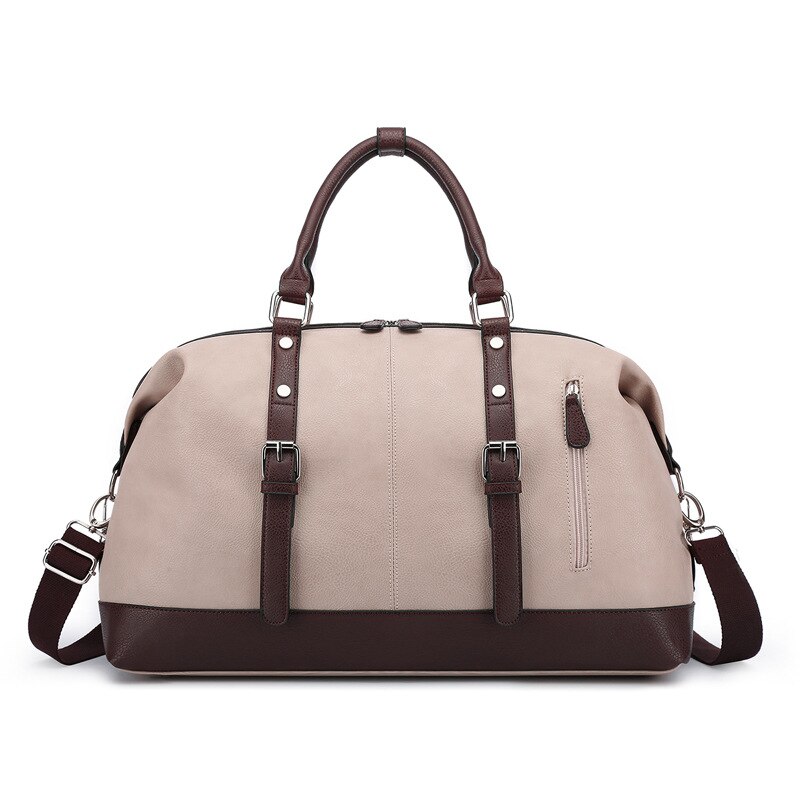 Business Casual Vintage PU Leather Simple Tote Bag Men outdoor Bag Travel Shoulder Luggage Bags Large Capacity Handbag For Women: Khaki