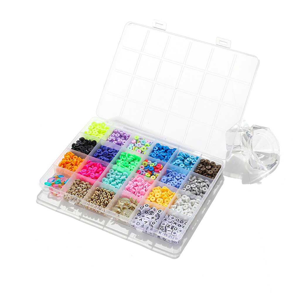 7MM Mehrfarbig Flache Runde Polymer Ton Abstandshalter Perlen Acryl Quadrat knapp Perlen Kasten für Schmuck Machen Brecelet Gläser Kette