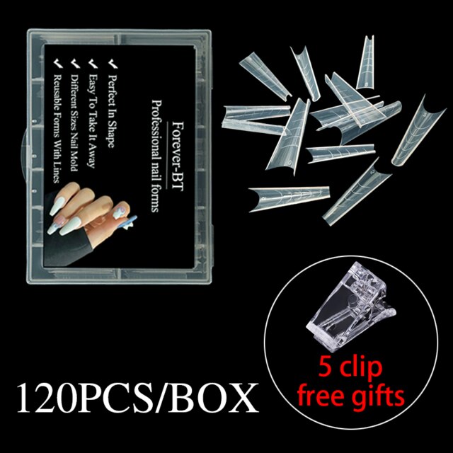 120 Stks/doos Nail Art Gel Extension Mallen Quick Bouwen Diy Nail Gereedschap Nagels Tips Bovenste Vormen Doodskist Nagels Dual Formulieren tips Systeem: 120pcs-box-BE