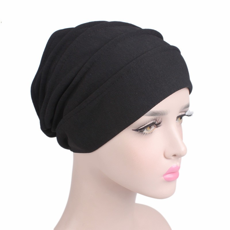 Vrouwen Katoen Ademen Hoed Vrouwen Hijaabs Tulband Elastische Doek Hoofd Cap Hoed Dames Haaraccessoires Moslim Sjaal Cap: Black