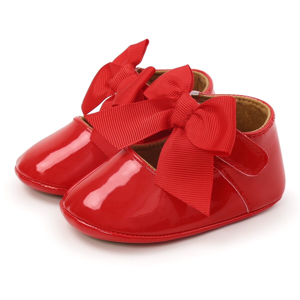 Heldere Leer Boog Baby Schoenen Voor Meisjes Mocassin Peuters Soft Sole Antislip Princess Schoenen Infant Wandelen Schoen Eerste Wandelaars: Rood / 13cm(13-18months)