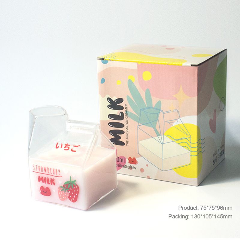 Sales Novelty Half Pint Creamer Milk Cute Carton Glass Cup Coffee Glass Juice Cup Unique Pure Handmade Crafts