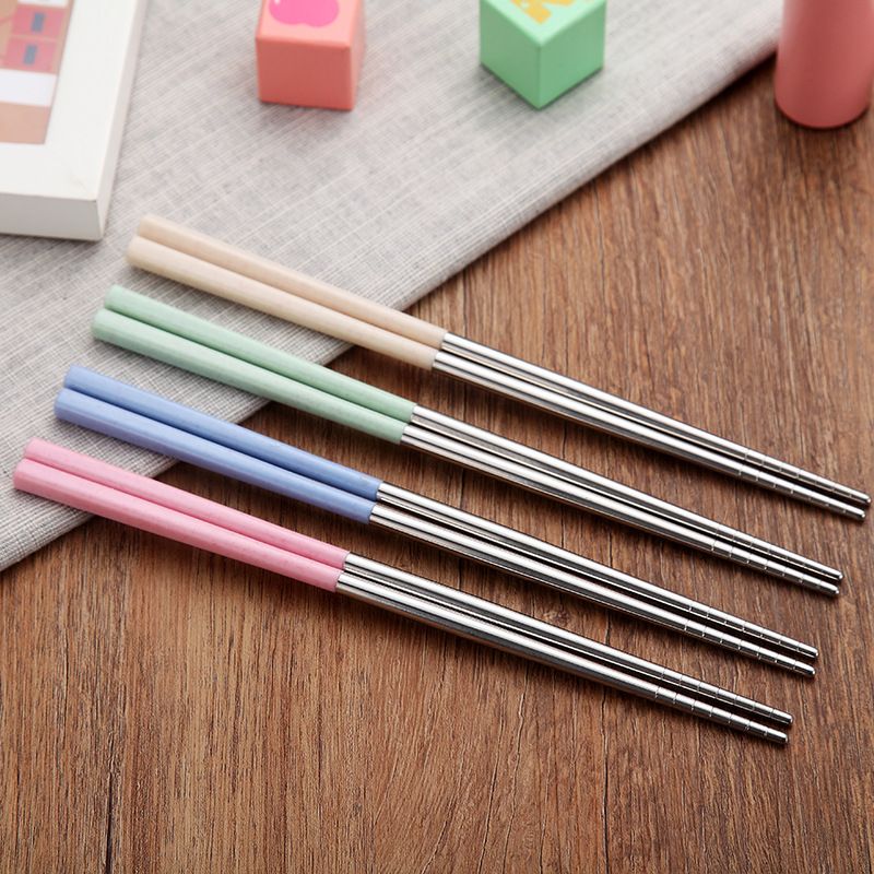 Palillos de Metal chino de acero inoxidable 304, palitos de viaje portátiles, palitos de comida reutilizables para Sushi Hashi