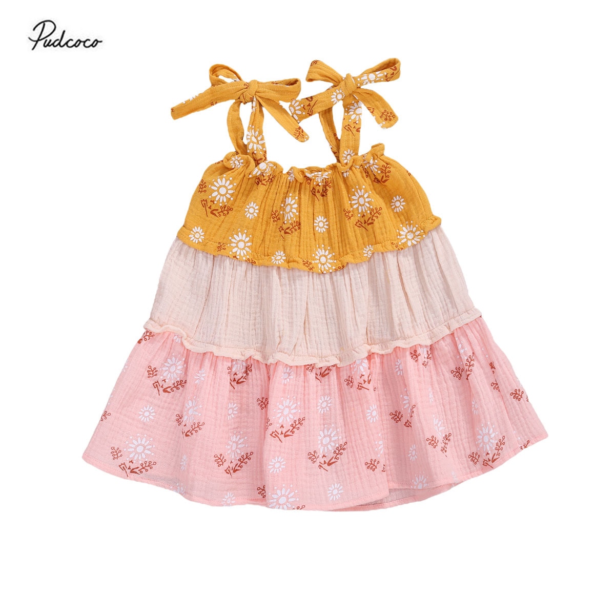 Baby sommer tøj spædbørn børn baby piger bomuld linned kjole spaghetti strop patchwork kjole afslappet farverig kjole