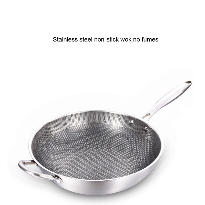 Rustfrit stål wok tyk honningkage håndlavet stegepande non stick ikke rustende gas / induktion komfur køkken køkkengrej