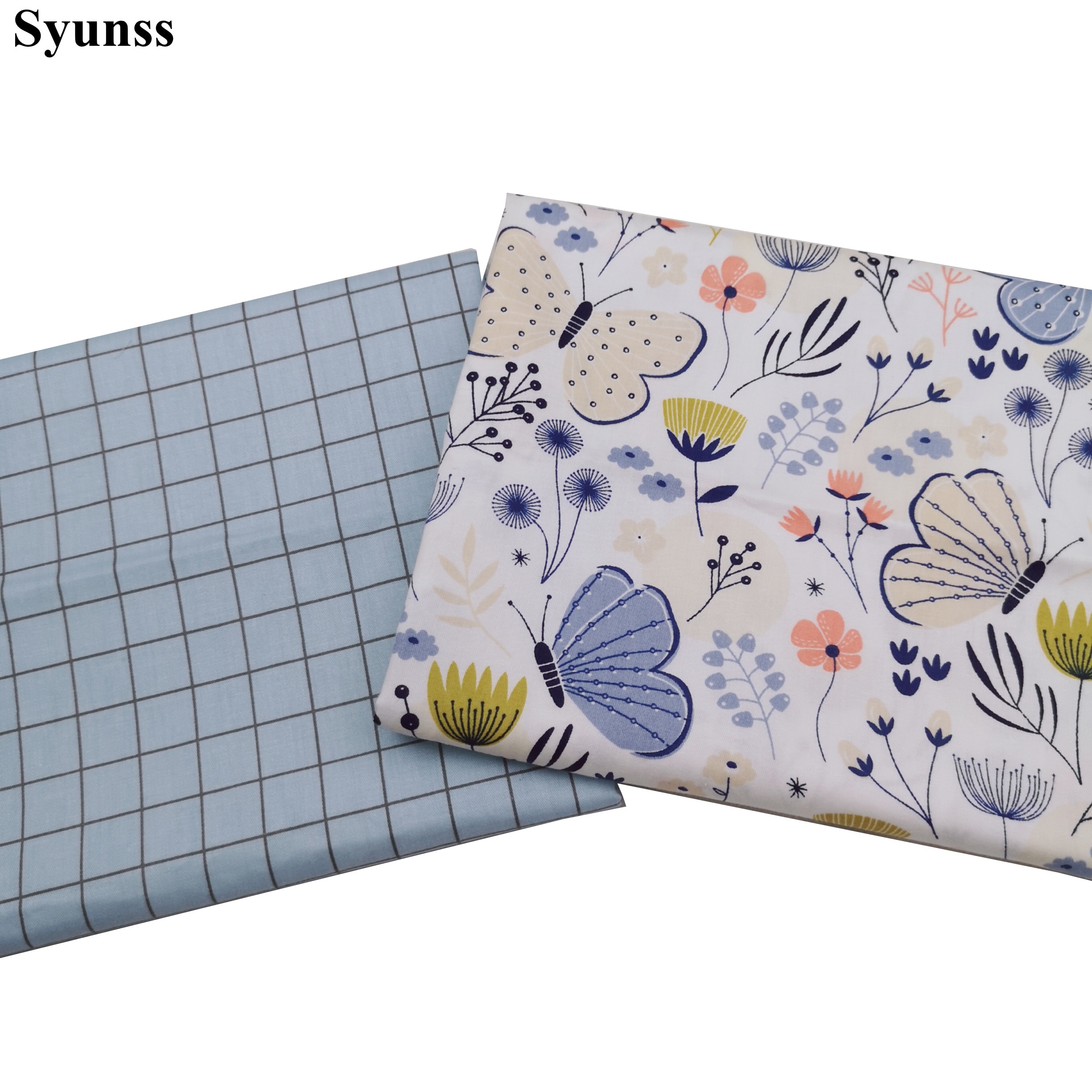 Syunss Diy Patchwork Doek Voor Quilten Wiegen Kussens Jurk Naaien Tissus Blauwe Vlinder Grid Gedrukt Katoen Stof Tecido