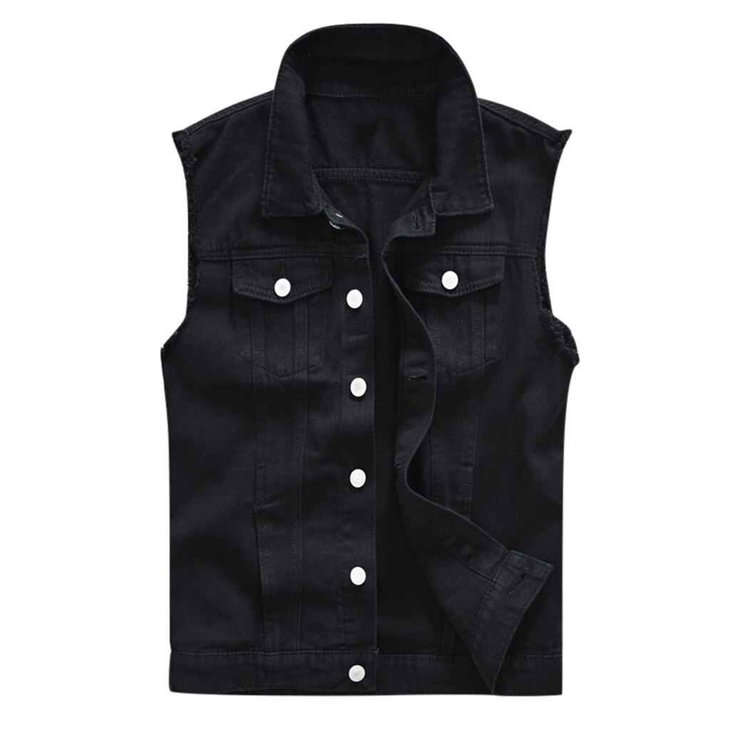 mannen vest mode toevallige denim jas mouwloos vest zwart vest denim vest top Y813: L