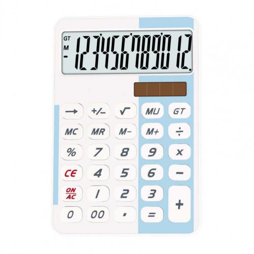 Large-Screen Display Financial Accounting Calculator 12 Digits ABS Portable Solar Office Computer Calculator: White Blue