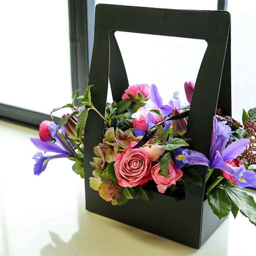 Sacs à fleurs portables pliables, sacs pour bouquets de fleurs, boîte avec poignée, sac d&#39;emballage en papier étanche, sac de transport de fleurs pour fleuriste