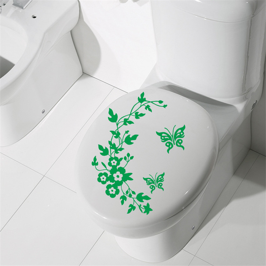 Pegatina de mariposa y flor para inodoro, pegatinas extraíbles de pared para habitación de niños, papel tapiz para decoración de inodoro, 1 ud.