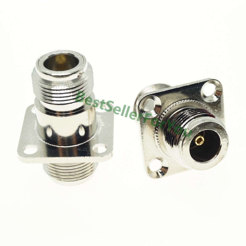 Adaptador coaxial de conector N hembra a N Hembra RF, convertidor de 4 orificios para montaje en Panel, chasis de brida, niquelado