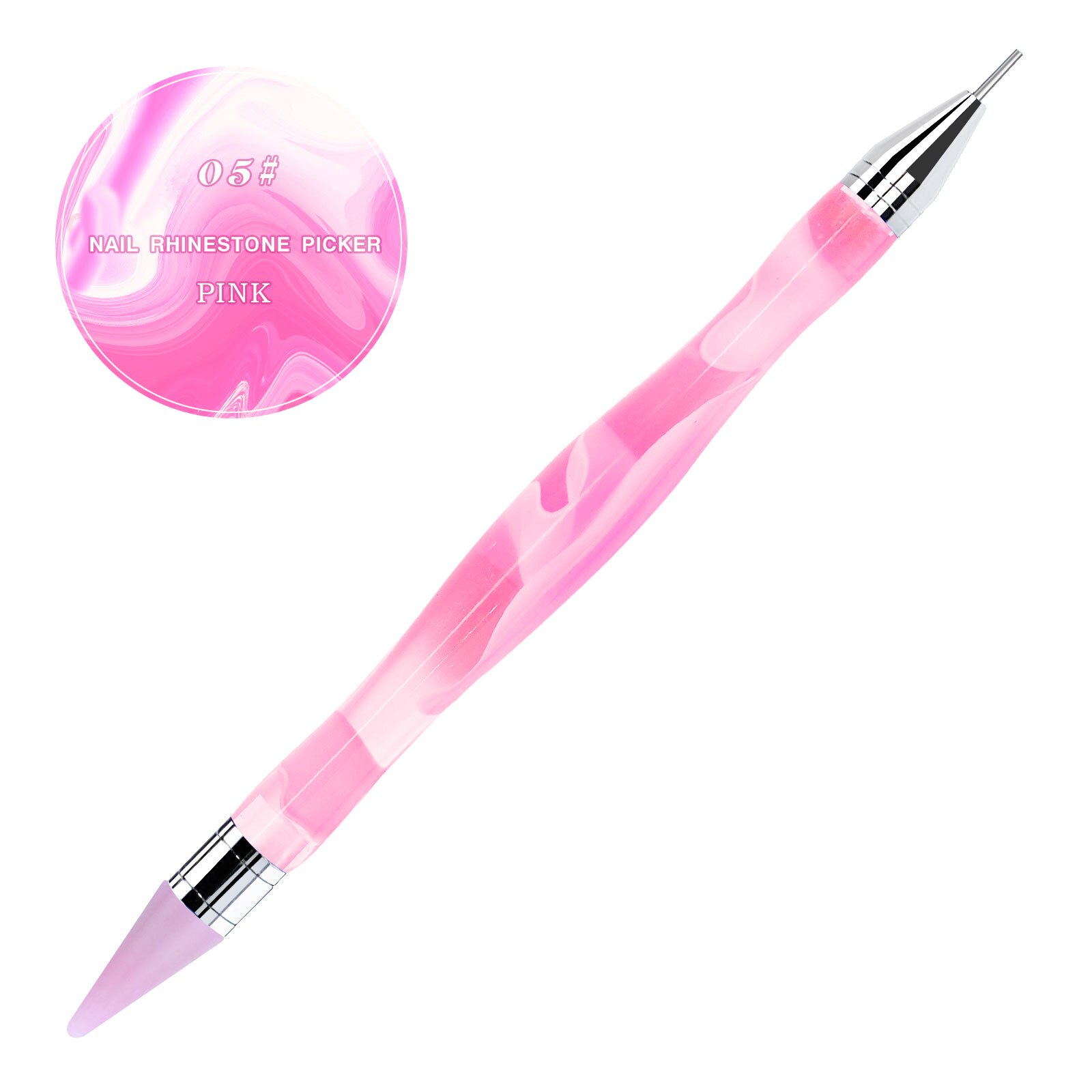 1PC Dual Heads Acrylic Metal Dotting Wax Pen Acrylic Picker Crystal Picking Nail Art Studs Dotter DIY Point Drill Tools: Pink