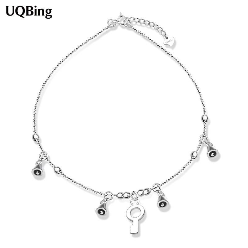 Tobilleras de plata esterlina 925 para mujer, accesorio con abalorio de campana, joyería para el pie, ,