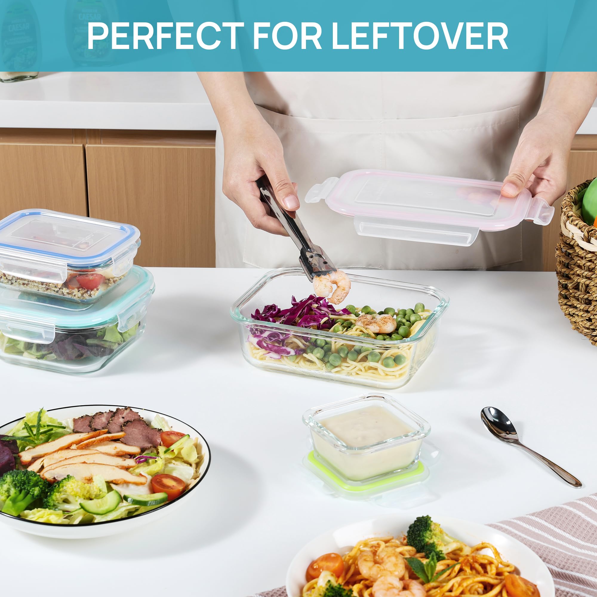 Glass Lunch Box Food Storage Containers, Meal Prep , Airtight Bento Boxes, for Microwave, Oven, Freezer and Dishwasher, BPA Free