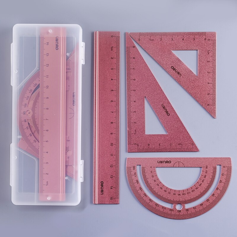 4 unids/set regla triangular cuadrada juego de aleación de aluminio de transportadores suministros para escuela dibujo 5 colores disponibles: Pink Set