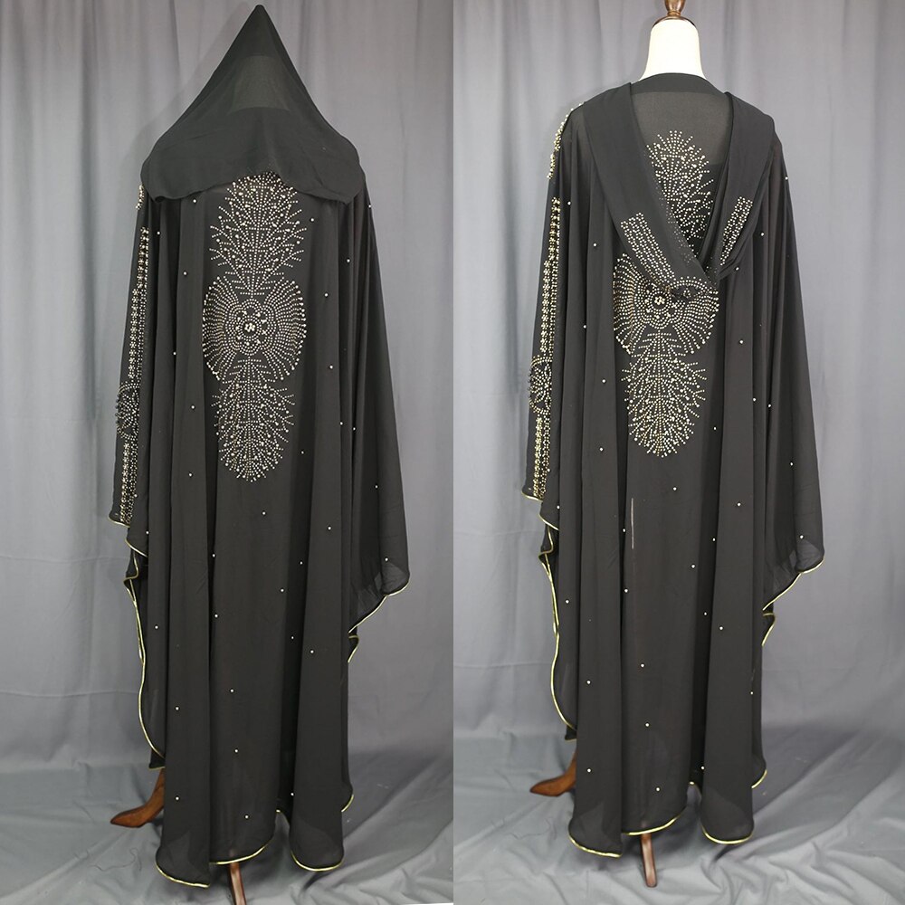 MD Super Size Chiffon Djellaba Dress Beading Embroidery Muslim Kimono Abaya Cardigan Dubai Turkish Kaftan Moroccan Boubou