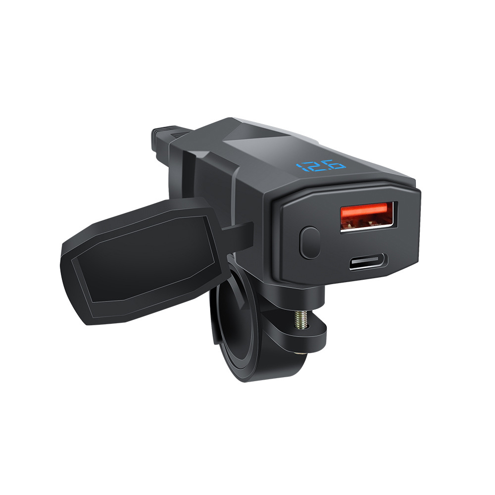 60W motorfiets USB snellader PD QC3.0 voedingsadapter stuur dubbele USB-aansluiting waterdicht met schakelaar voltmeter: Geel
